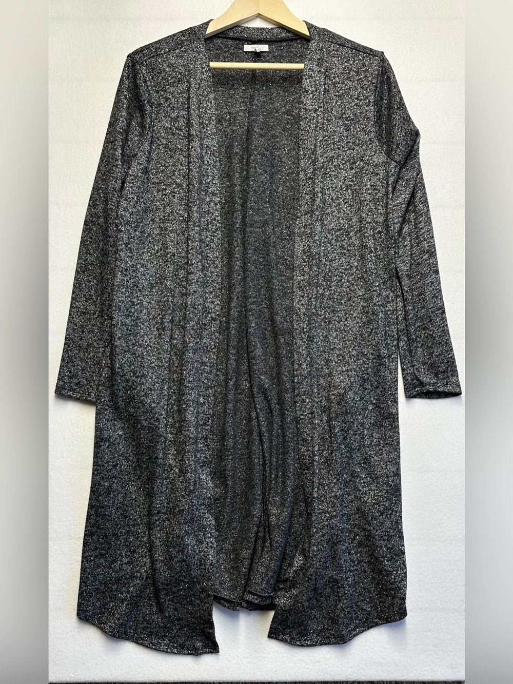 Maurices Metallic Heathered Open‑Front Cardigan Gray M | Shimmer Knit Layering